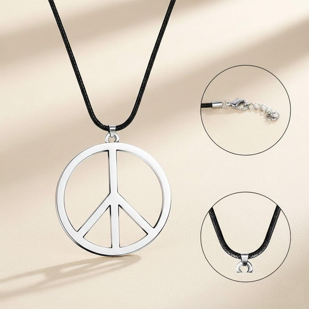 

Stainless Steel Peace Sign Pendant Necklace for Men Women Trendy Jewelry Gift Fashion Accessory Unisex Hip Hop Chain Necklace серебряный