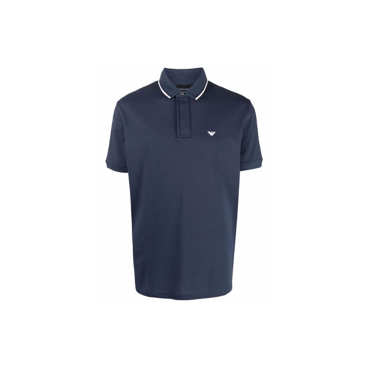 Emporio Armani Ss22 Printed Logo Contrast Trim Short Sleeve Polo Shirt Men Polo Shirts Blue 3L1F90-1JTKZ-0947 S