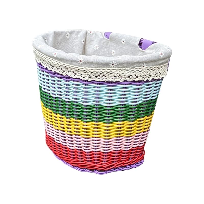 Handwoven Rainbows Bicycles Basket Nontoxic Rainbows Rope Children Bicycles Basket for Various Types Of Children's Bike
