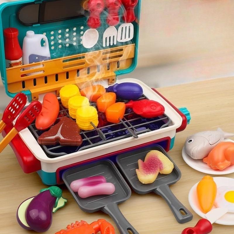 Simulated Barbecue Toys for Kids with Spray Light and Sound Pretend Play Kitchen Cooking BBQ Oven Educational Toys Birthday Gift
