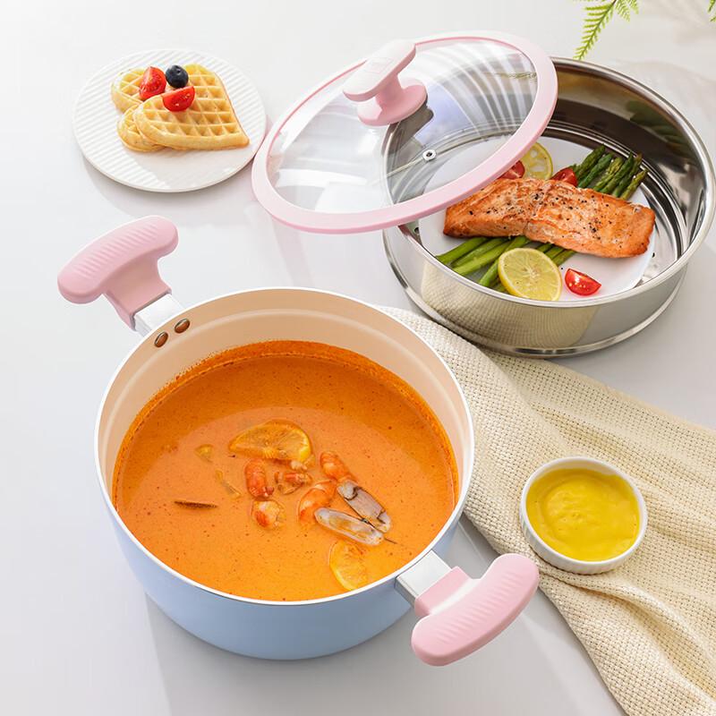 WORLD KITCHEN Aluminum Ceramic Non-stick Soup Pot with Steamer