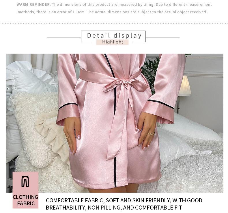 Women's European & American Style Ice Silk Nightgown with Long Sleeves – Comfortable, Close-Fitting, Sexy Pajamas & Bathrobe Set
