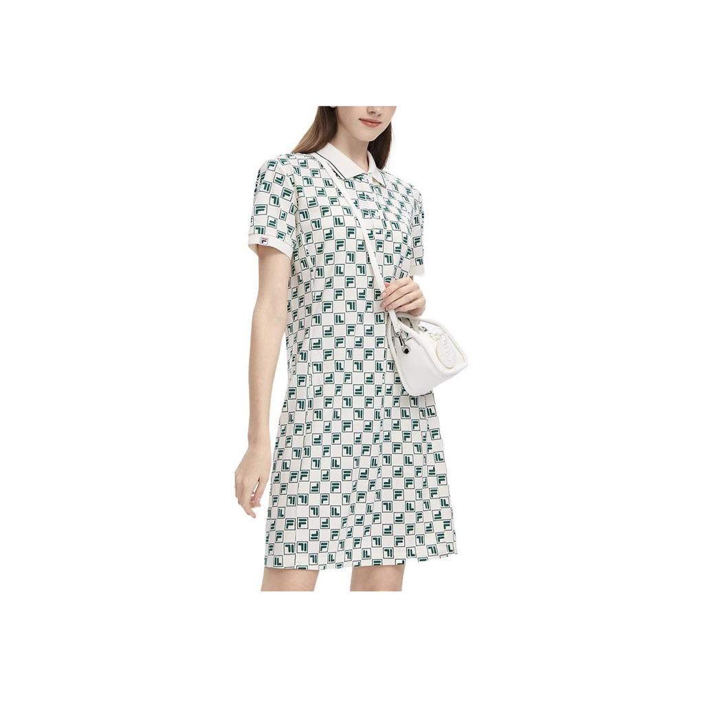 FILA Valentines Day American Series All Over Logo Print Knitted Fashion Casual Short Sleeve Dress Women Dresses F11W329314FZD