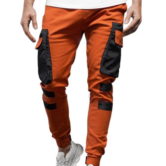 

Cargo Pants Large Side Pockets Fine Texture Contrast Color Men Splicing Sports Trousers