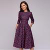 European & American Autumn/Winter Women's Retro Floral A-line Dress with 3/4 Sleeves & Round Neck