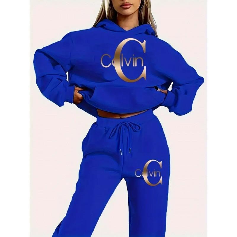 Womens Casual Hooded Sweatshirt Pants Set Winter Warm Fleece Lined Sporty Outfit Korean Style