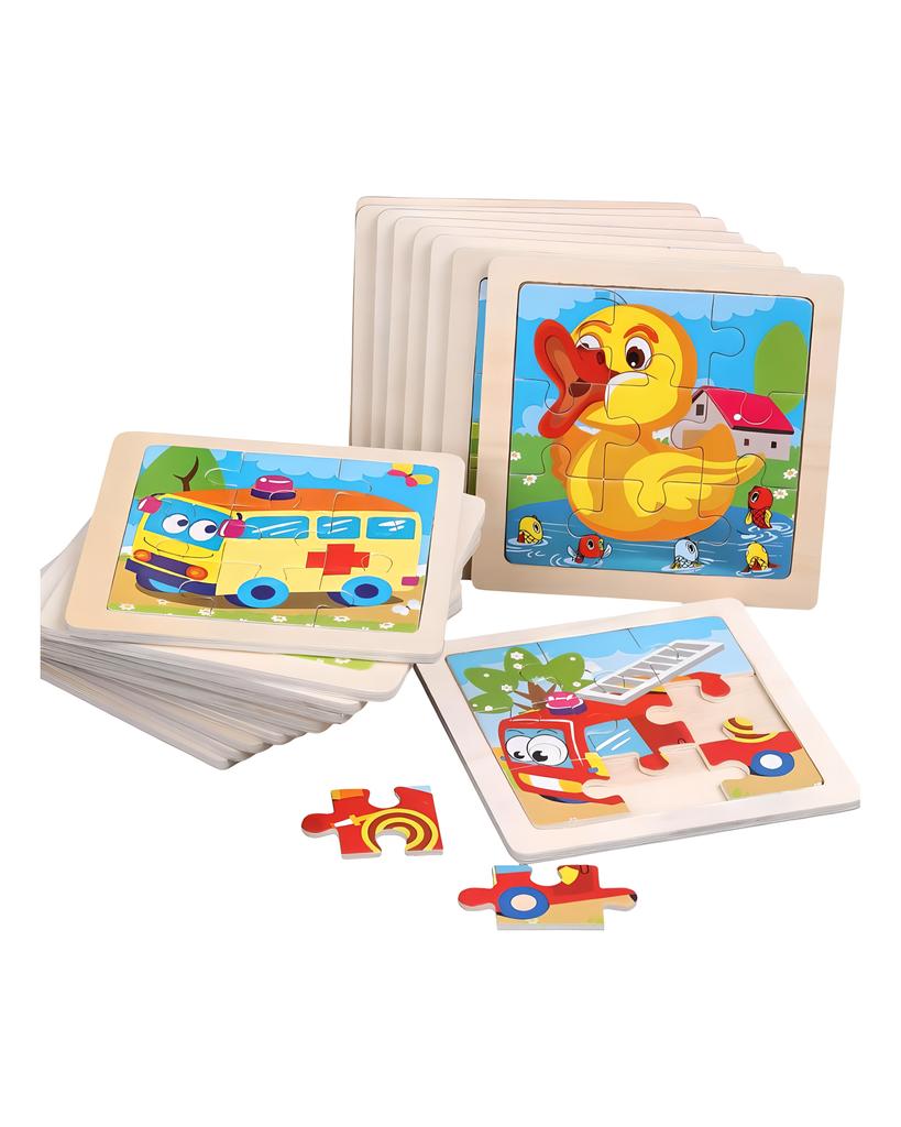 TOYS & TOTS 9Pcs Wooden Cartoon Animals Jigsaw Puzzle Learning Education Panel Kids Toys