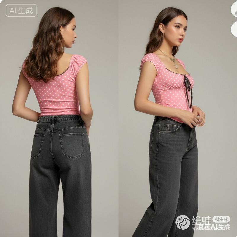 2026 Spring New Women's Top: Polka Dot Square Neck Bow Slim Fit Short Sleeve T-Shirt for Women