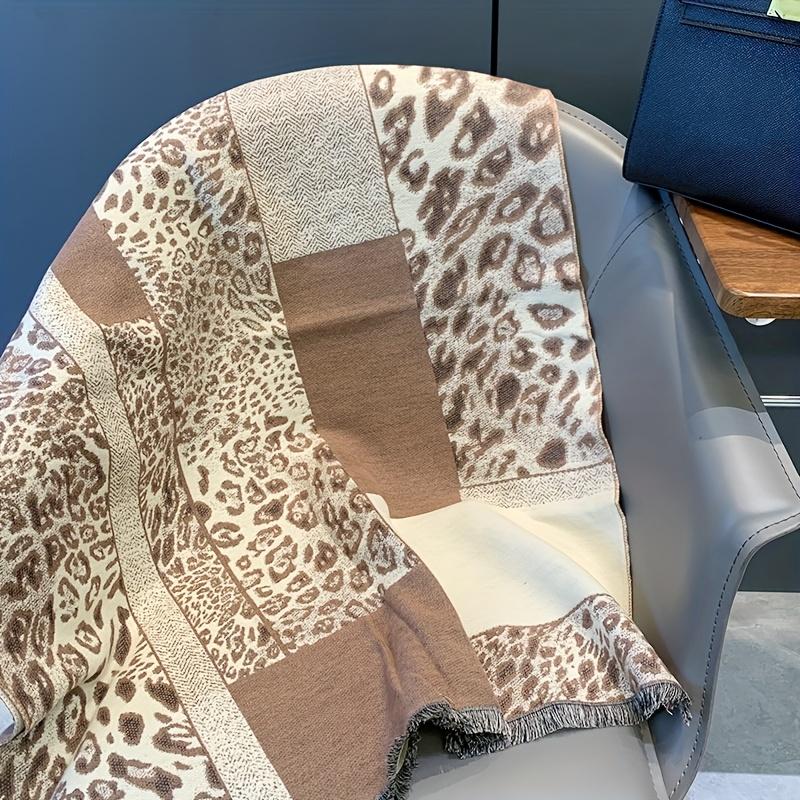 Fashionable and elegant leopard print patchwork light coffee scarf, printed long non elastic soft fabric winter neck scarf shawl