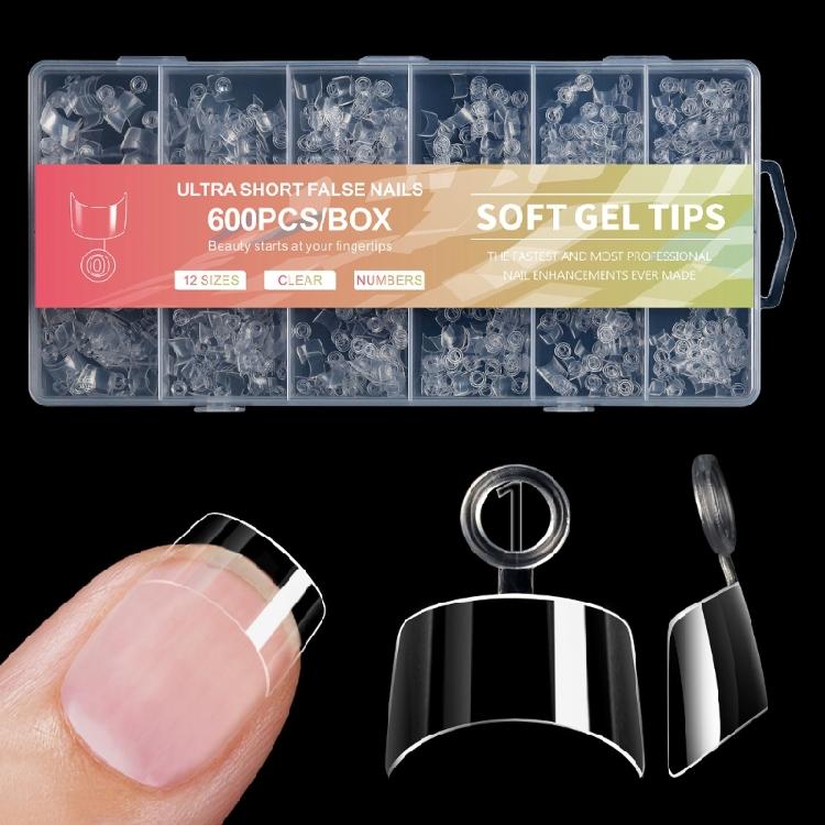 

600 Pcs Clear Nail Tips Artificial False Nails Soft Gels Tips Half Cover Tips Nail Supplies for Acrylic Nail