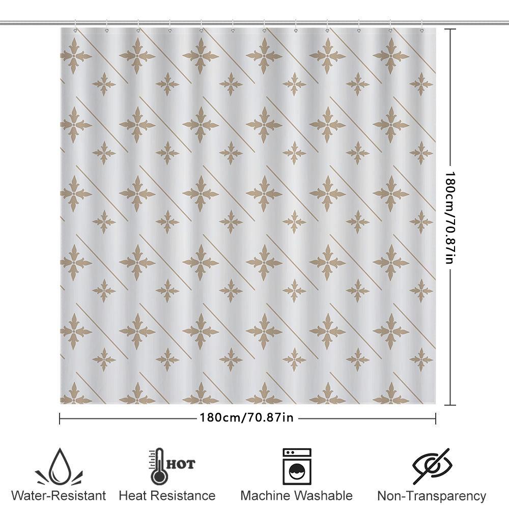 Vintage Geometric Shower Curtain White Beige Floral Print Modern Bathroom Decor