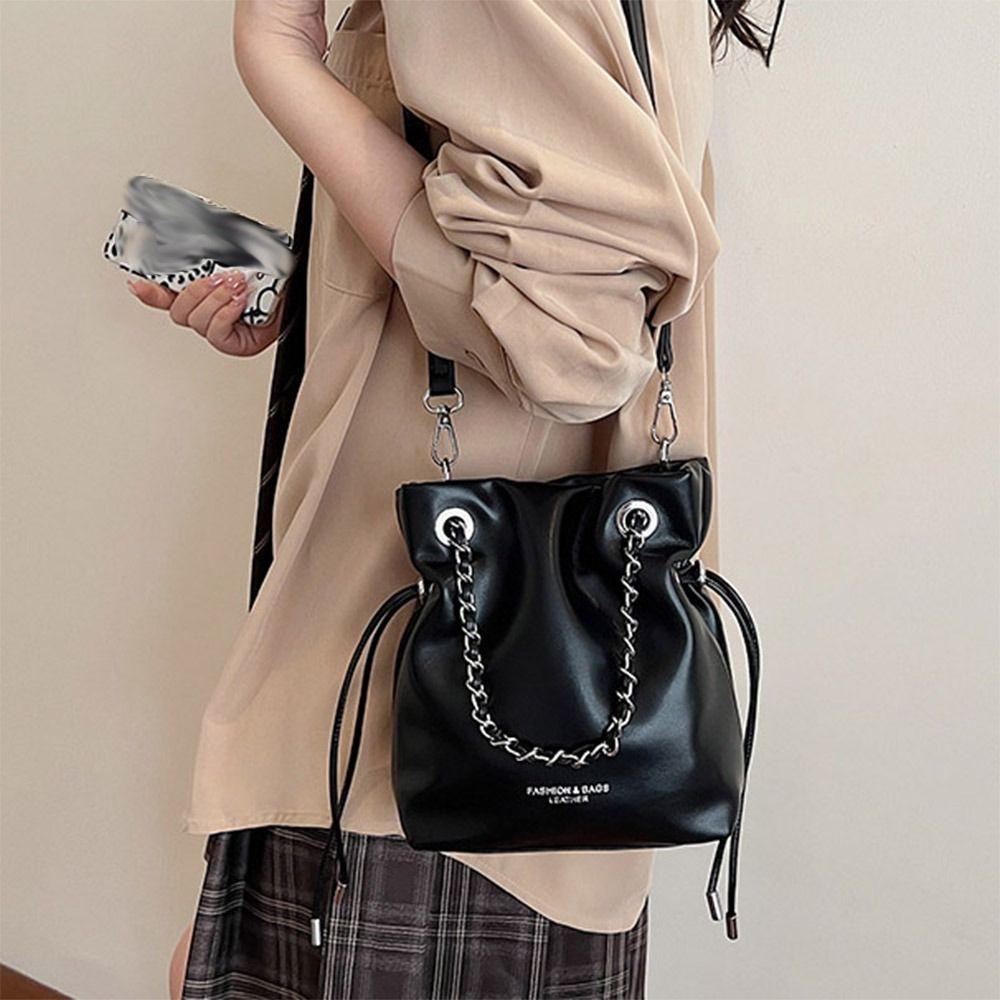 Crossbody Bag Chains Handle Bucket Bags Purse Drawstring Bucket Bag Casual PU Crossbody Bag Women