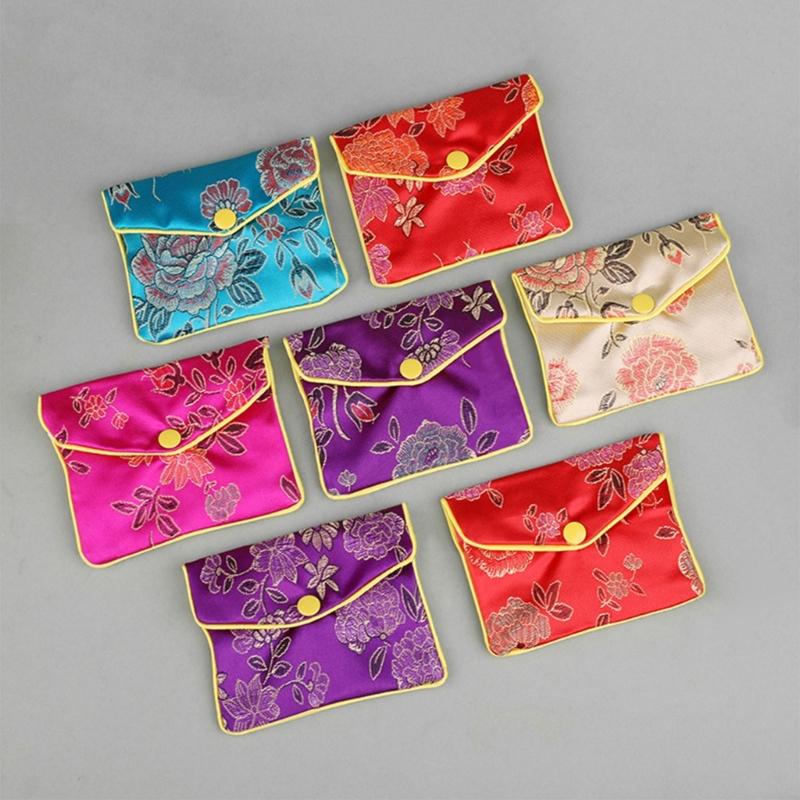 Antique Styles Brocade Jewelry Storage Pouch Portable with Closure for Earring and Rings Organization Secure Keeping
