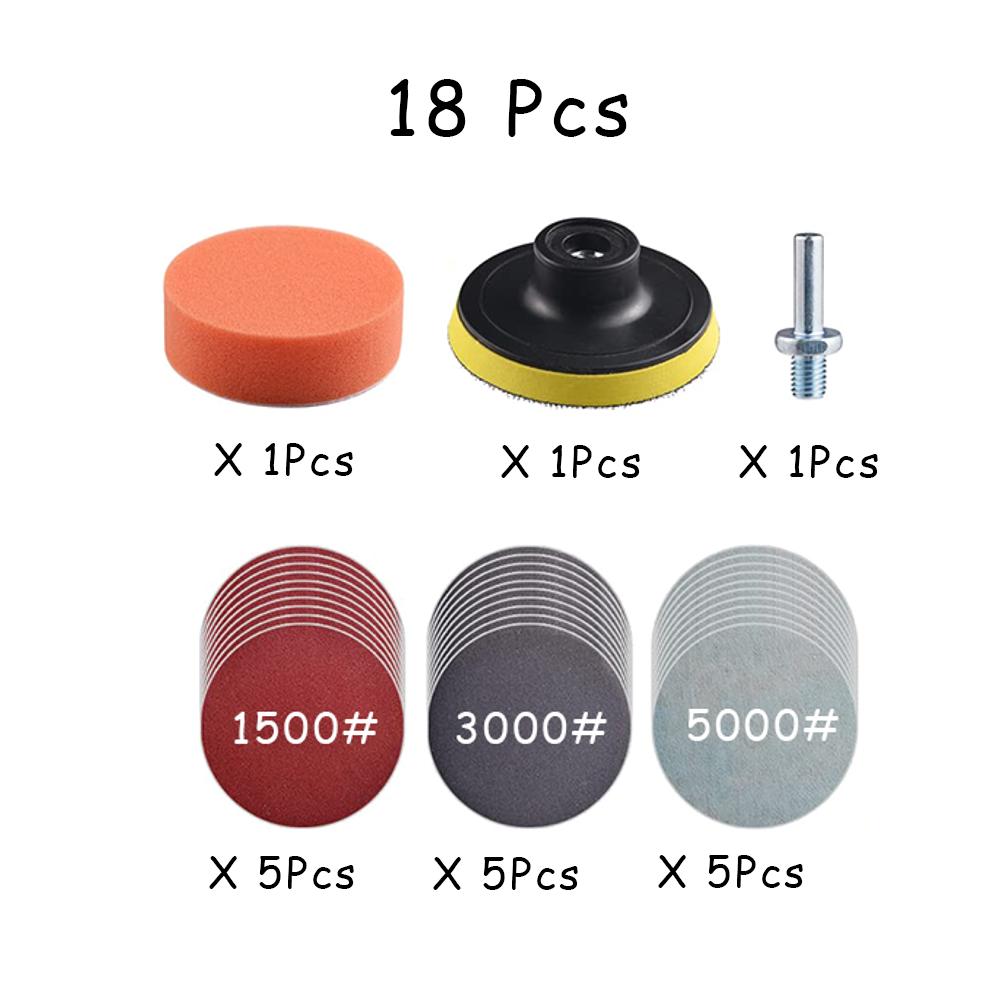 15-65 Pcs Car Headlight Repair Restoration Kit 3 Inch 75mm Sanding Plate Waxing Sponge Sanding Pad for Polishing and Sanding