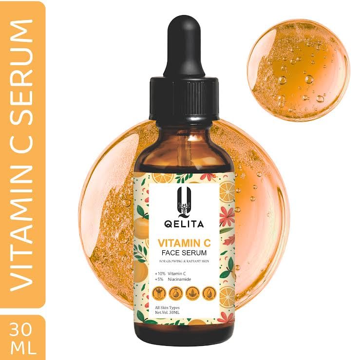 QELITA Vitamin C Face Serum for Glowing Skin with Niacinamide and Hyaluronic Acid Dark Spot Reduction Anti Ageing 30ML