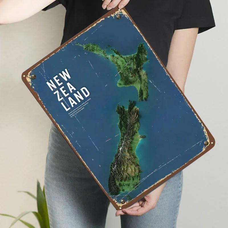 Neuseeland Reliefkarte Poster Karte Metallschild Badezimmerdeko Benutzerdefinierte Blechschilder für Wandkunstdekoration Man Cave Retro Kaffeebar 15.7x11.8In(40x30cm)