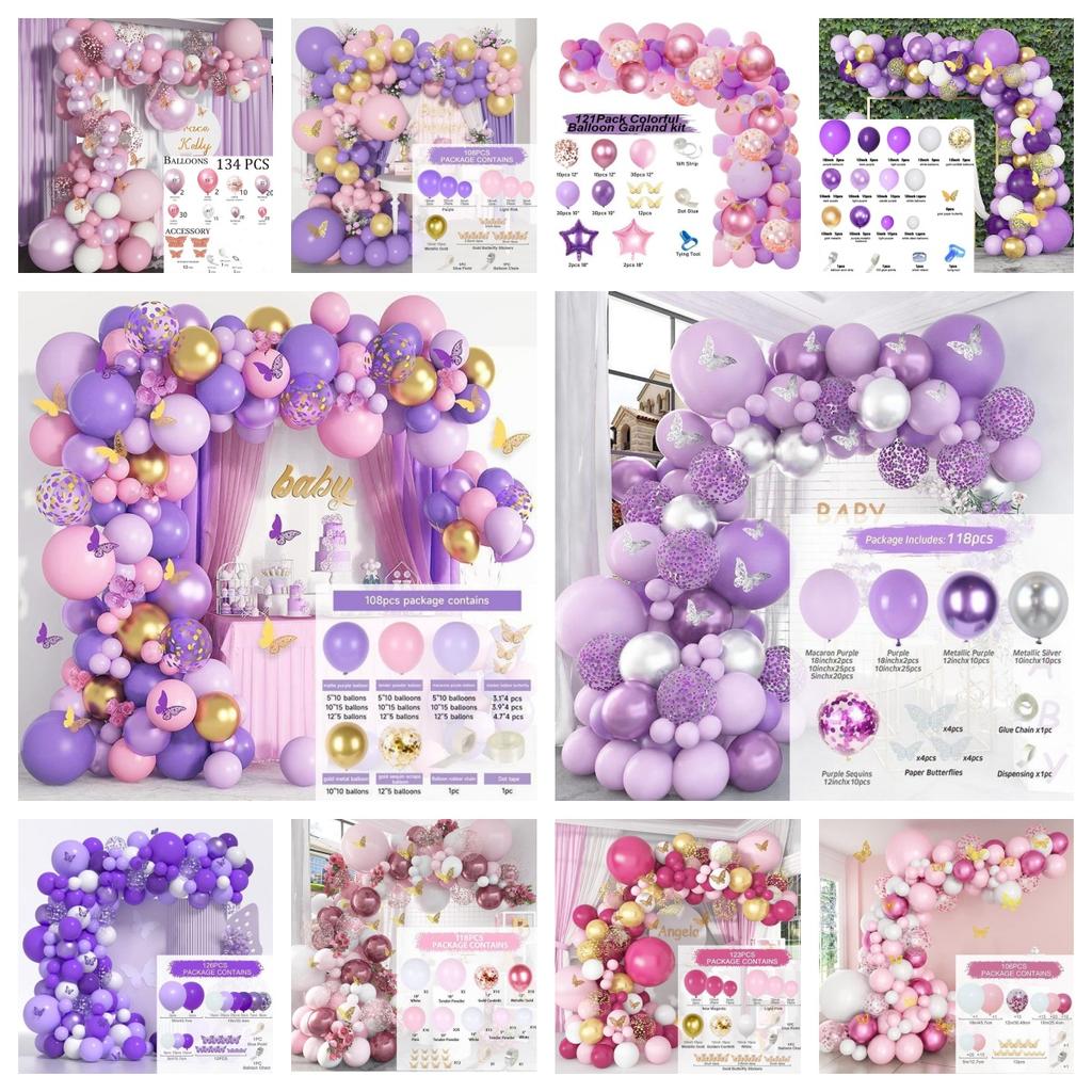 Pastel Pink Purple Balloons with Fairy Wings Butterfly Balloon Garland Arch Kit for Wedding Bridal Shower Birthday Decorations