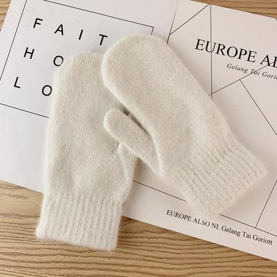 1 Paar doppellagige Kaninchenhaarhandschuhe weiblicher Winter koreanische Version von einfarbigen allen Fingern Winterhandschuhen für Frauen Mädchen Fäustlinge