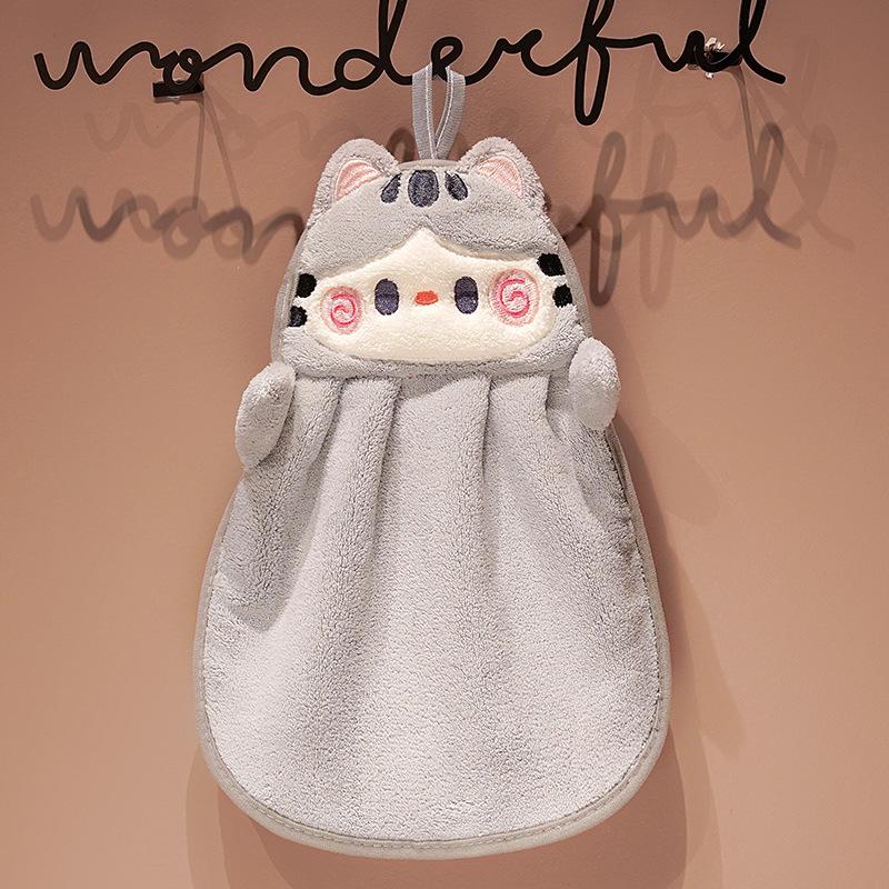 Cartoon Hug Cat Hand Towel Hanging Soft Absorbent Towel, Household Kitchen Cute Children'S Hand Towel