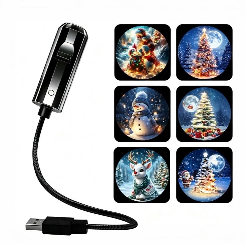 Usb Powered Xmas Led Projector Light With 6 Interchangeable Slides For Indoor Party Home Bedroom Decor