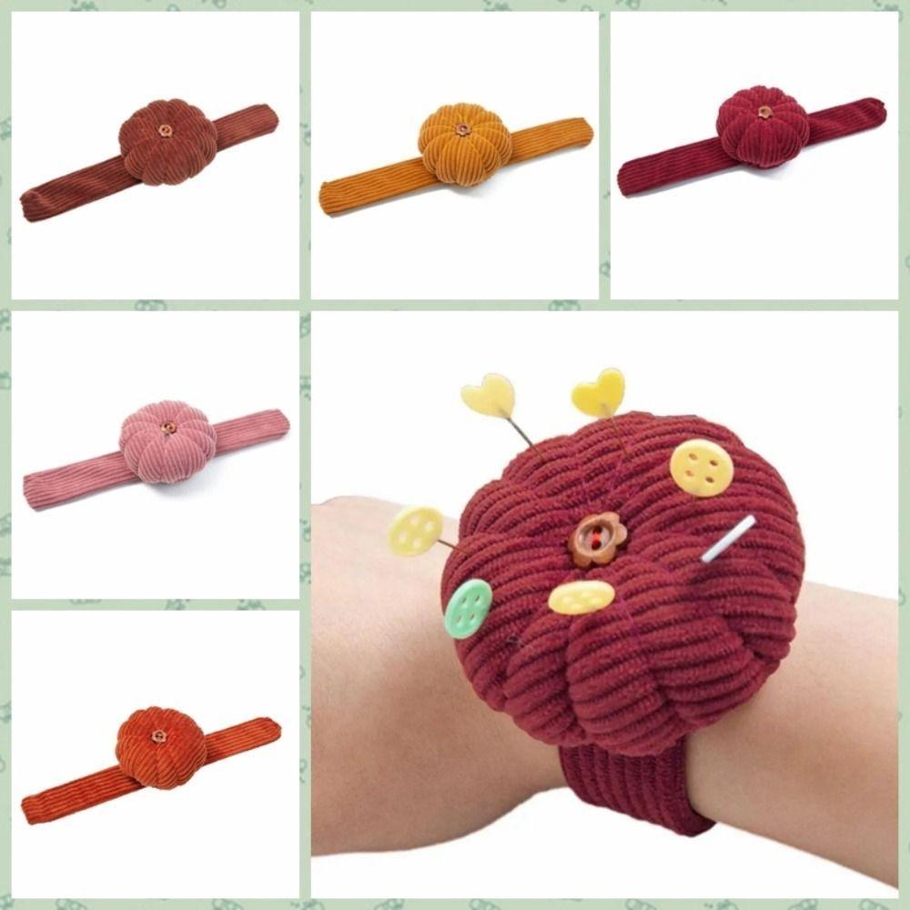 With Elastic Wrist Belt Wrist Pin Cushion Sewing Tool Needle Holder Needle Cushion Pumpkin Shaped Needle Pillow Needlework