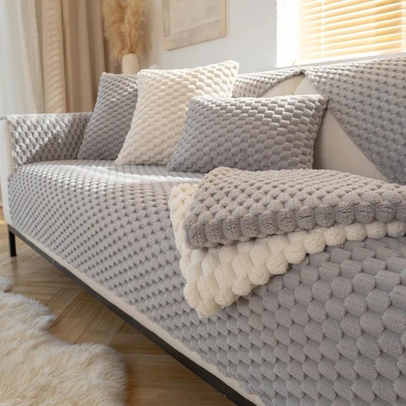 Nordic Sofa Cover Living Room Thicken Plush Couch Mat Non-Slip Universal Sectional L Shape Sofa Slipcovers Towel Protector Home
