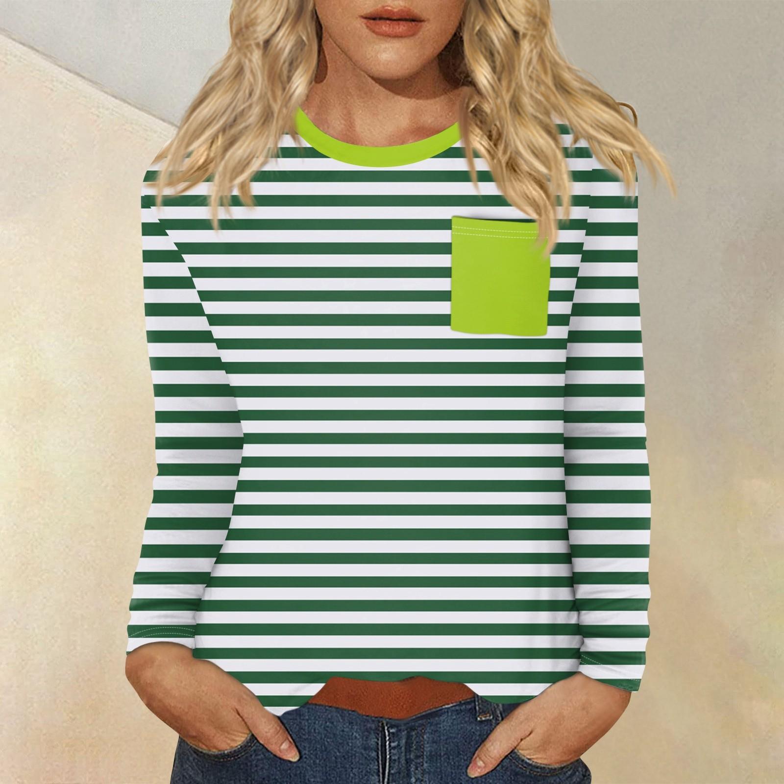 Женский повседневный топ с круглым вырезом и длинными рукавами в полоску с принтом XXXL — фото 10