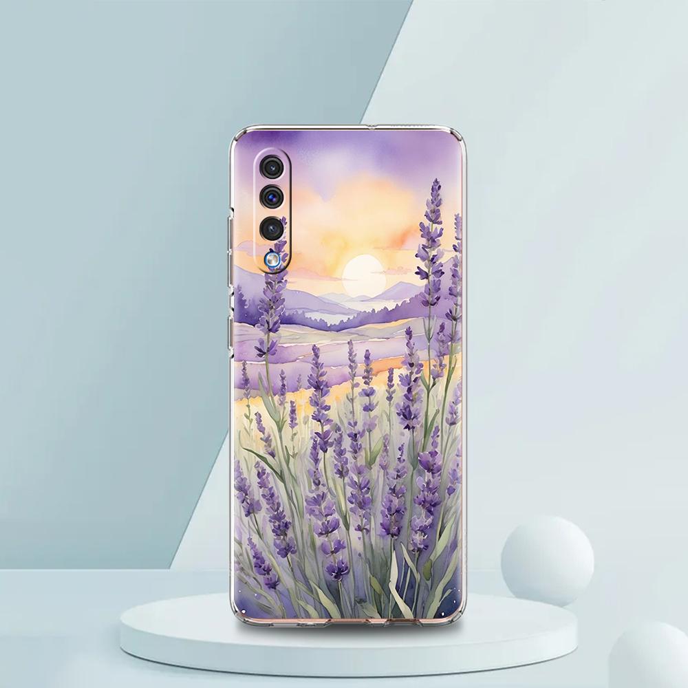 Transparent Phone Case for Samsung Galaxy A16 A14 A12 A22 A24 A42 A02 A03S A06 A20 A30 A40 Soft TPU Cover Lavender Pattern Capas