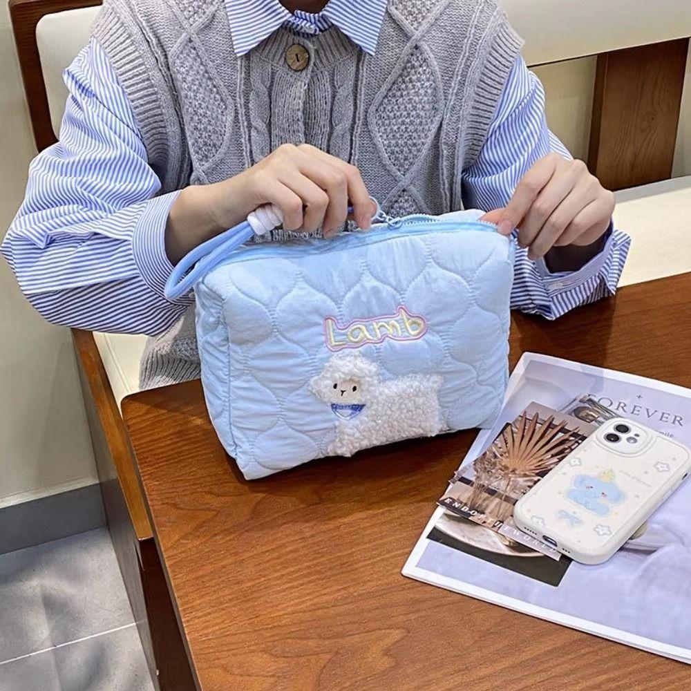 

Multifunctional Cartoon Makeup Bag Handheld Toiletry Organizer Embroidery Cosmetic Bag Travel синій