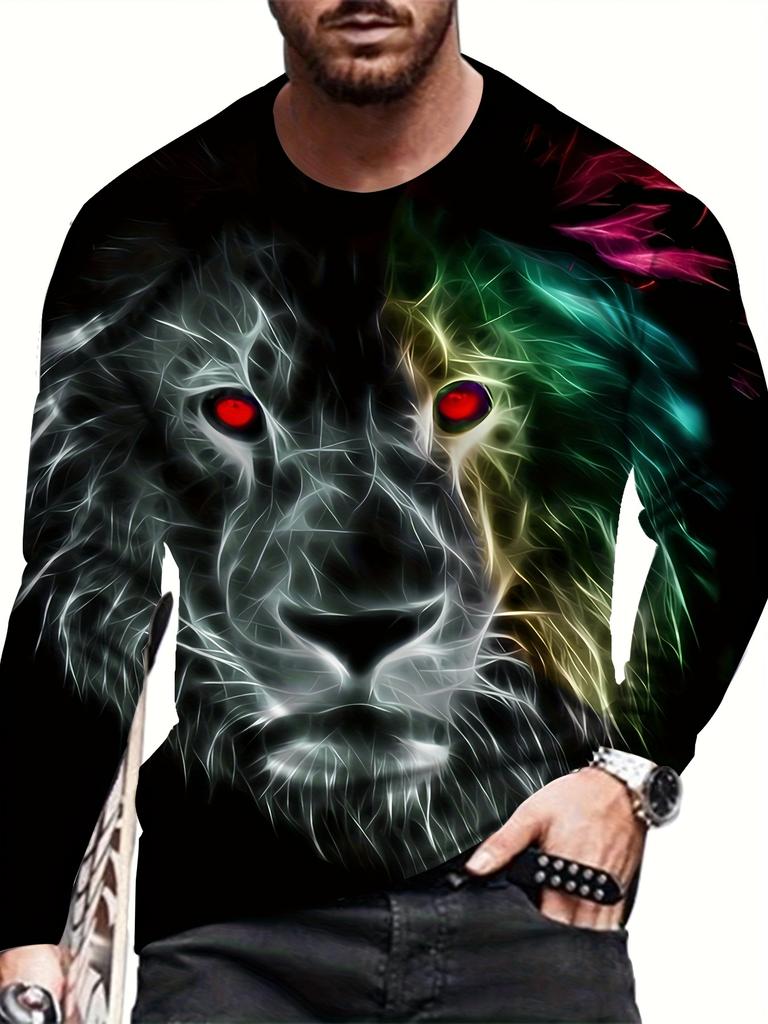 Fashion Lion 3D Printing Men's Long Sleeve T Shirt Autumn Pullover Comfortable Fit Street Casual Oversized Harajuku Shirt Tops