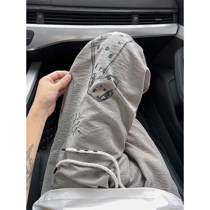Graffiti puppy wide-leg pants summer thin new drape casual straight sports long pants one piece shop