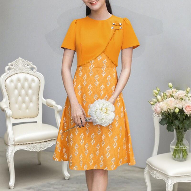 

ZANZEA Женское повседневное платье с круглым вырезом, коротким рукавом и лоскутным принтом 5XL жёлтый