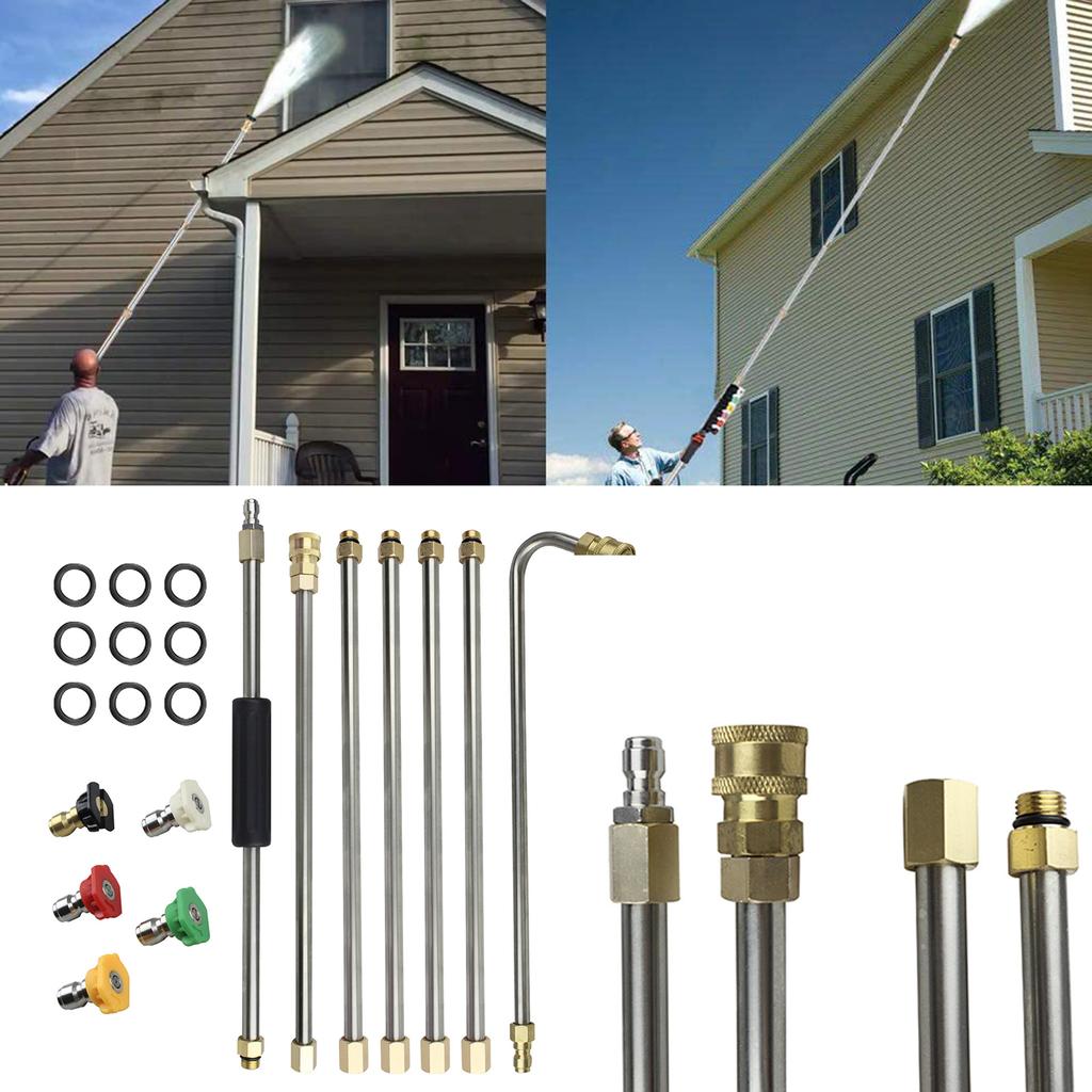 Pressure Washer Extension Wand Set with 5 Spray Nozzle Tips Universal Washer Extension Rod Kit for Gutter Cleaning
