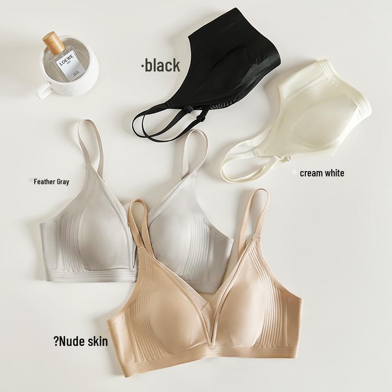 Brand Seamless Ultra-Thin Satin Bra for Women: Minimizing Big Chest, Anti-Sagging, with Gathered Rabbit Ear Cup.
