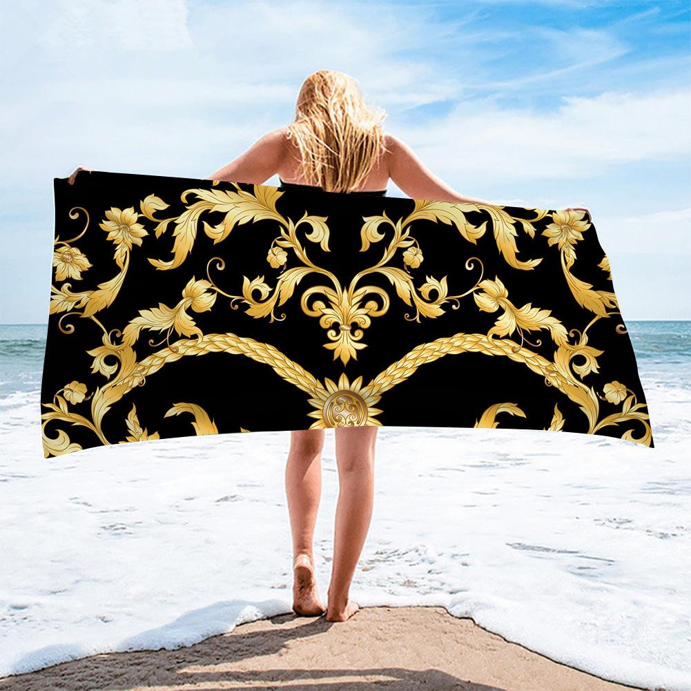 

Luxury Black Gold European Design Microfiber Absorbent Beach Towels for Man Women Home Hotel Bath Towels Quick Dry Beach Towel W40*H60(CM)