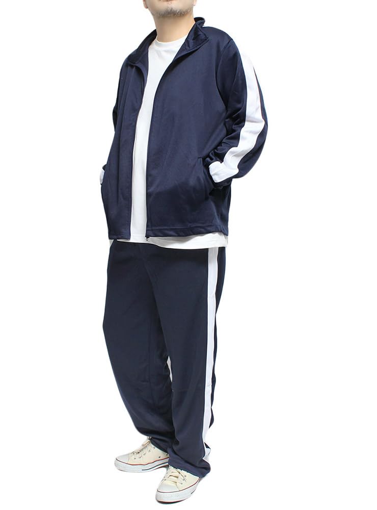 One Colors Men's Plus Size Tracksuit Set, Top and Bottoms, Navy and White, Size 3L