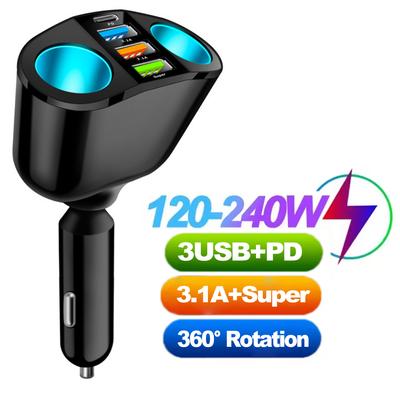 120-240W PD QC3.0 Adaptér do auta pro rychlé nabíjení Rozbočovač zásuvky do auta Digitální displej Napájecí adaptér pro všechny telefony