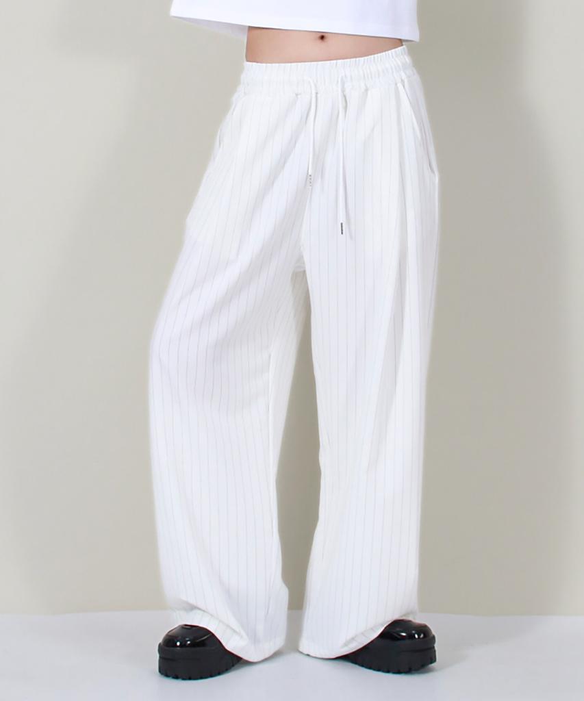 Deumakeu Solid Stripe Wide Pants White