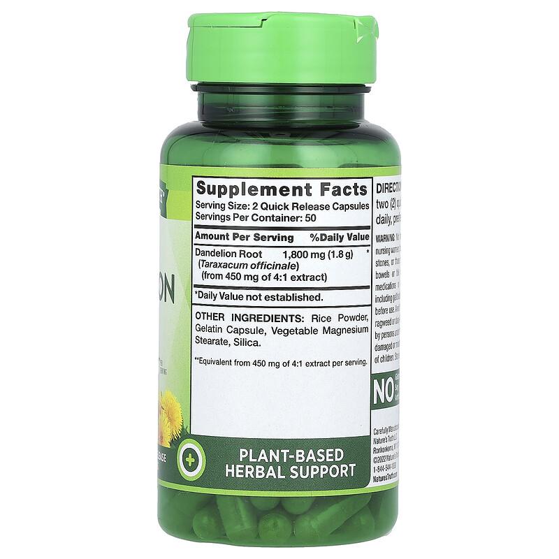 Vitamins, Dandelion Root, 100 Quick Release Capsules (900 Mg Per Capsule)