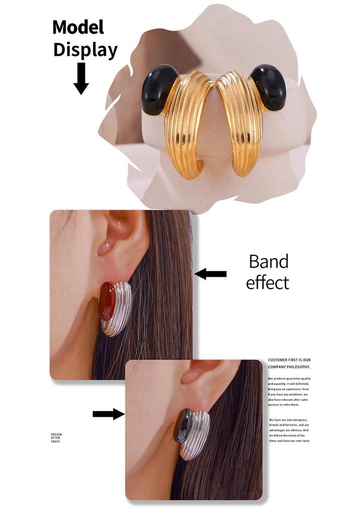 Hepburn-Style Retro C-Shaped Enamel Earrings - Titanium Steel, Fashionable Niche Design