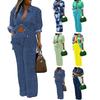2Pcs/Set Women Shirt Pants Suit Turn-down Collar Long Sleeves Printed Casual Loose Top