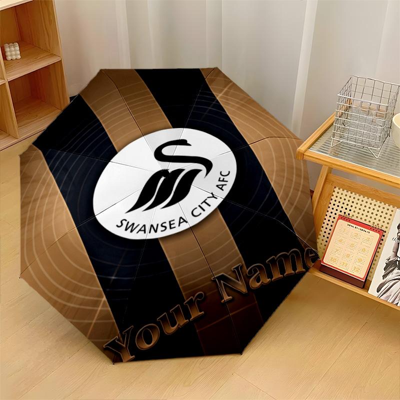 Swansea City FC Automatic 3‑Fold Umbrella 8‑Rib Windproof Folding Umbrella Sun Rain Protection For Outdoor Travel Daily Use