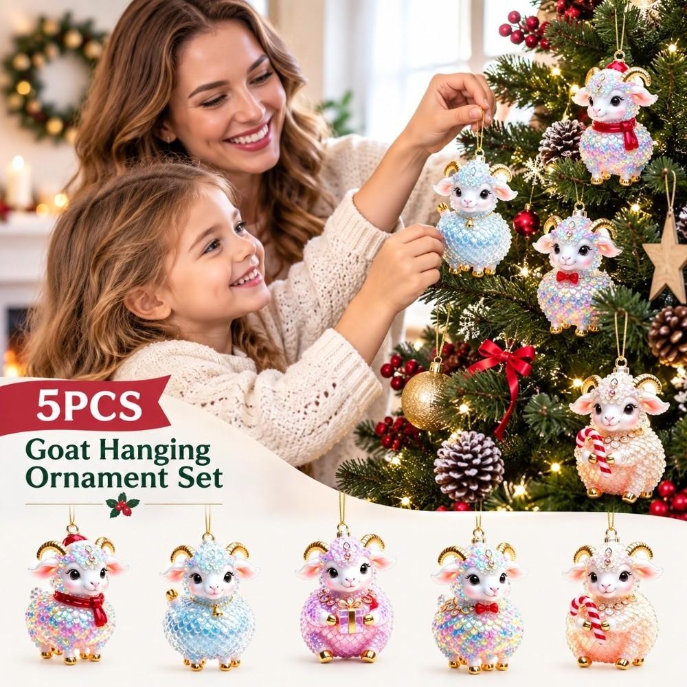 Acrylic Goat Pendant 2D Flat Christmas Tree Ornament Goat Hanging Ornament Set Holiday Party Decor
