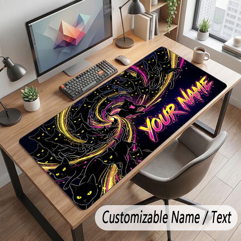 Cat Theme Customized Mouse Pad Personalized Print Name Text Desk Mat For Home Office Table Decor