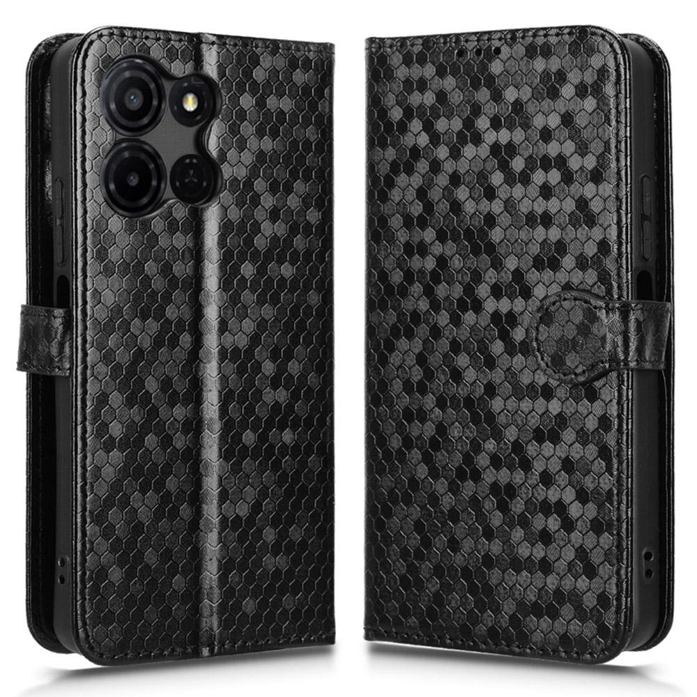 For TCL K33 5G/K32 5G Wallet Case Dot Pattern Imprint PU Leather Phone Cover with Wrist Strap