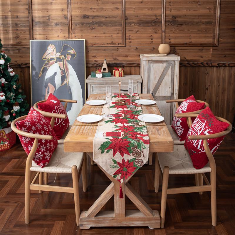 Jacquard Polyester-Cotton Christmas Table Runner with Floral Bells