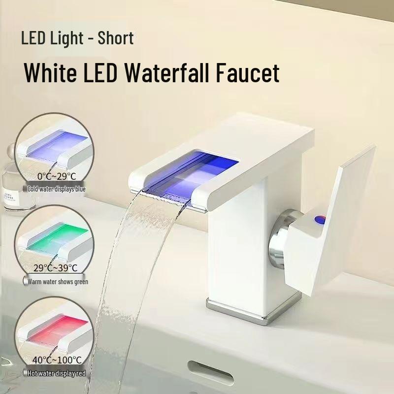 LED Waterfall Faucet for Bathroom Sink - Hot & Cold Water Basin Tap