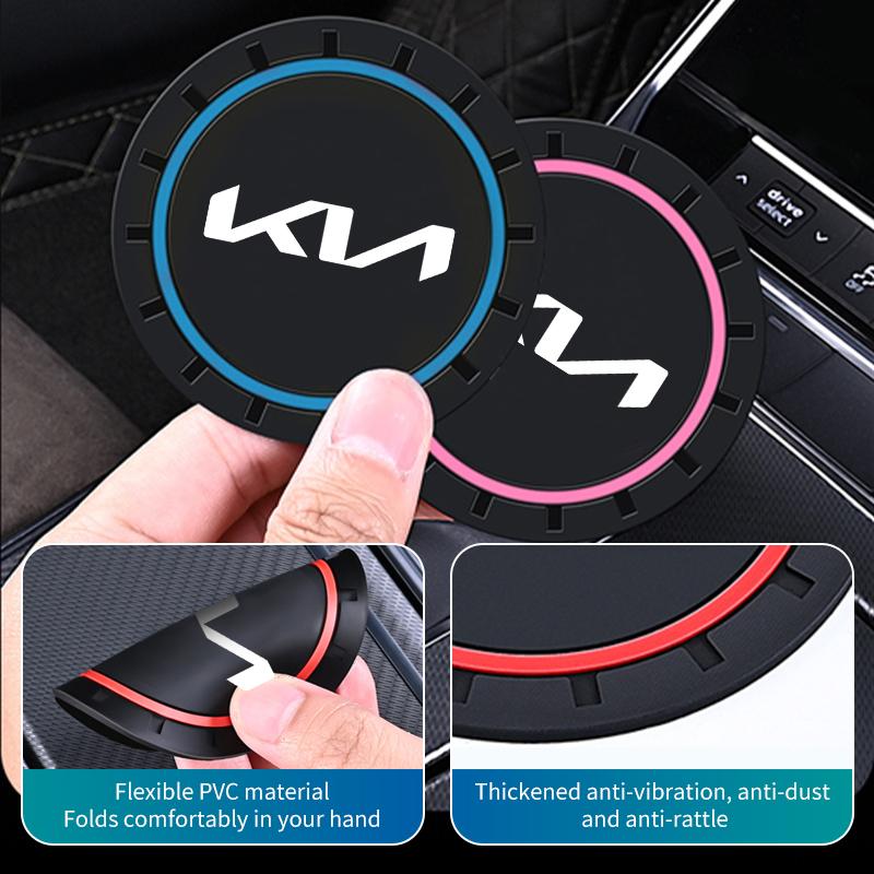 2 Stück Auto-Getränkeuntersetzer Silikon Auto-Emblem Wasserbecher-Pads Anti-Rutsch-Matten für KIA K5 K2 Rio Optima Sportage Ceed Soul Picanto Venga