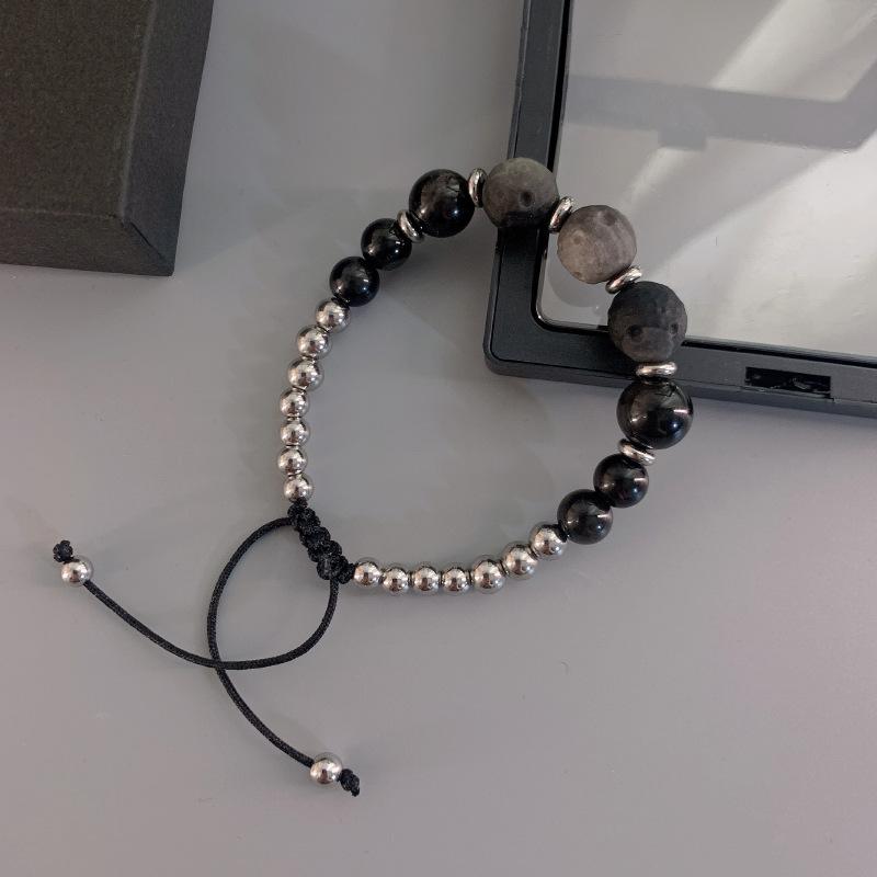 JYL TS Bracelet  Obsidian Irregular Style Channels Uniqueness & Protection Stainless steel spacer bead весенний бутон