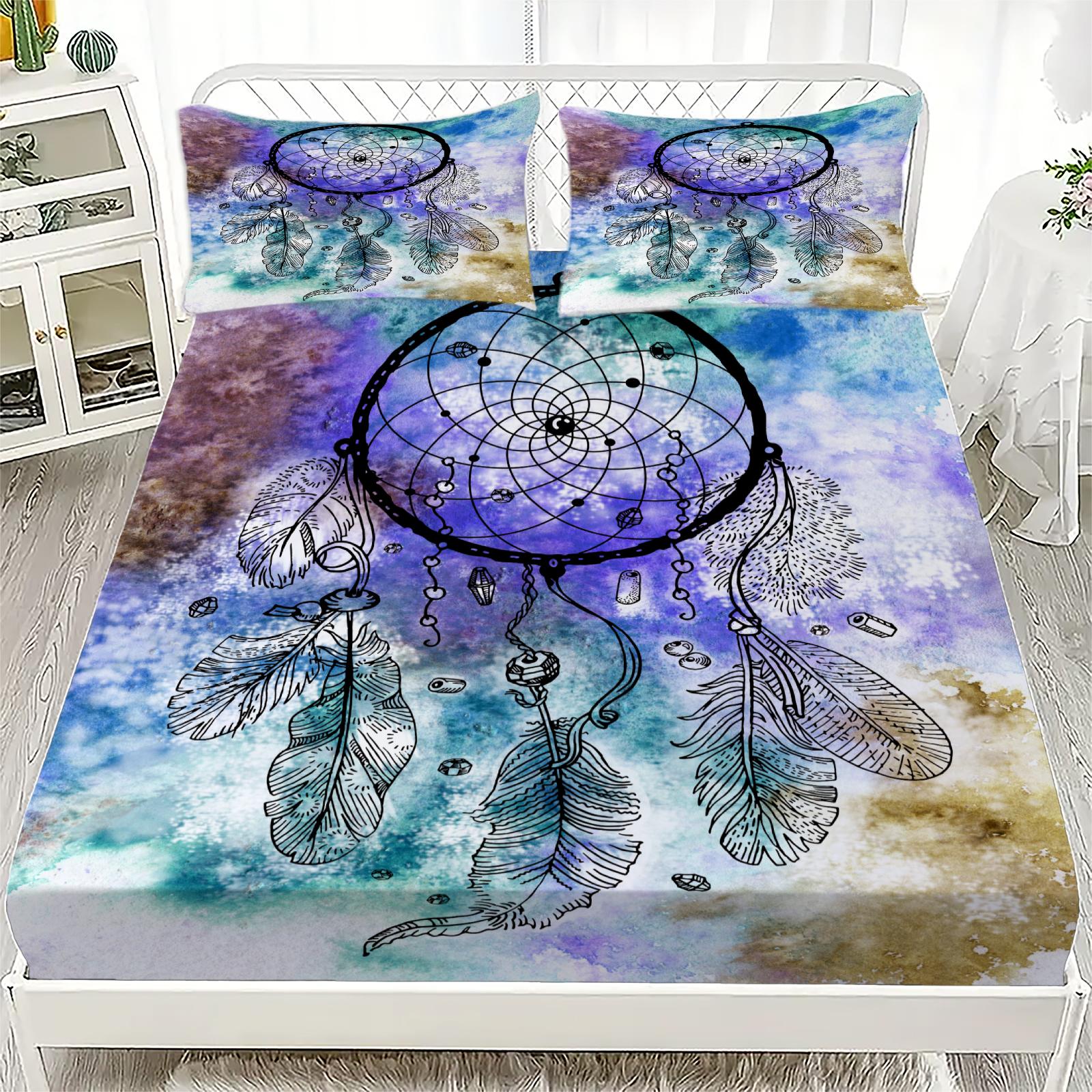 

3D Простыня на резинке Воображение Расписные узоры Принт Простыня на резинке и наволочка Комплект постельного белья Мягкий Дышащий Комплект постельного белья 150x200cmx25